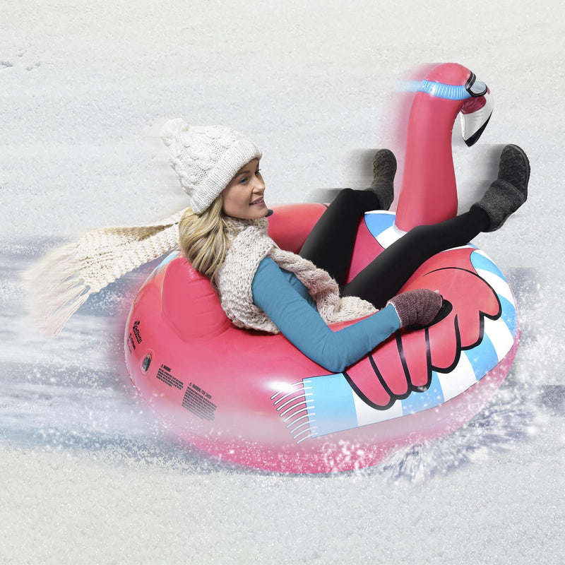 GoFloats Inflatable Winter Snow Tube Sled Flamingo
