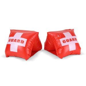 a pair of red and white boxing gloves with the word guard on them