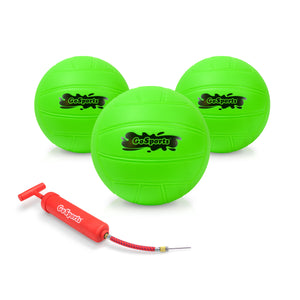 three green ball with a red cord