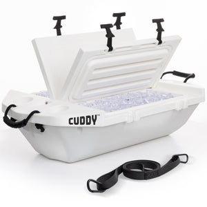 white cooler with black handles