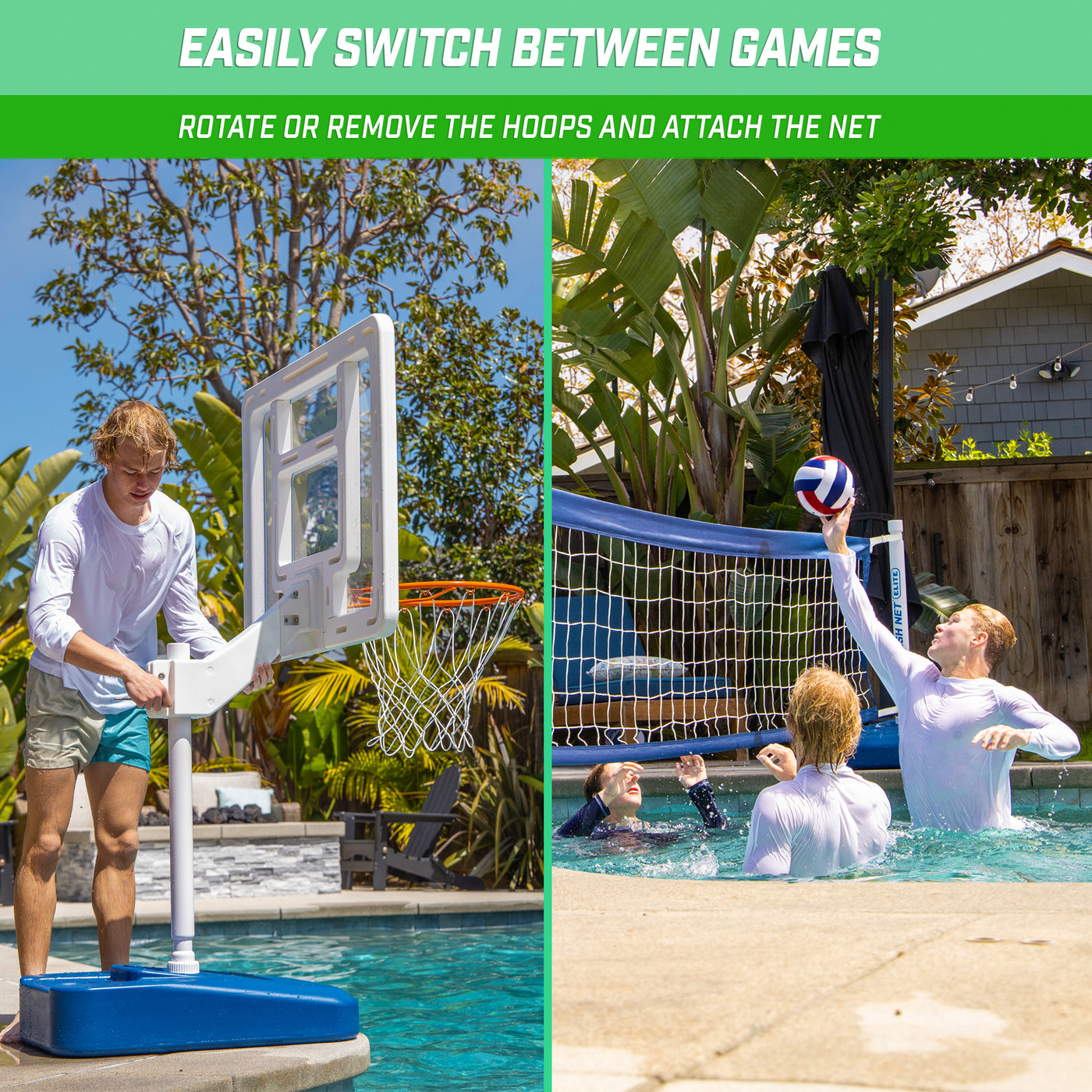 Pool Hoop GoSports Splash Hoop ELITE 2-in-1 Full Court Pool Basketball & Volleyb