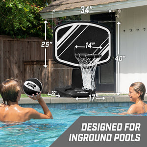 a couple of people playing in a pool