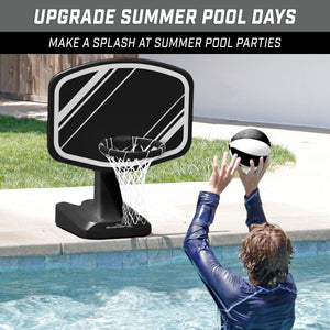 a man is playing basketball in the pool