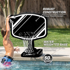 a boy is playing with a basketball hoop