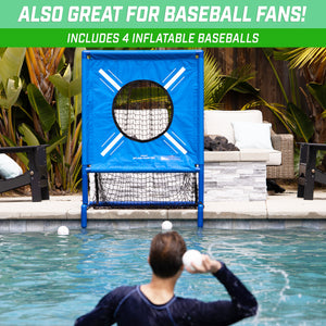 a man in a pool throwing a ball
