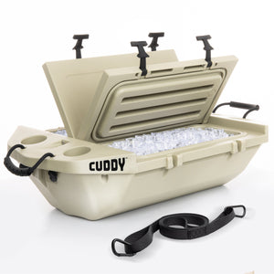 Cuddy Floating Cooler and Dry Storage Vessel - 40QT - Amphibious Hard Shell Design, Tan 