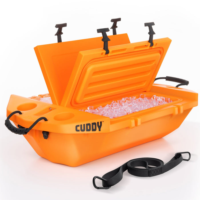 Cuddy Floating Cooler and Dry Storage Vessel- 40QT- Amphibious Hard Shell Design, Orange