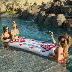 GoPong Pool Lounge Beer Pong Inflatable with Social Floating - White