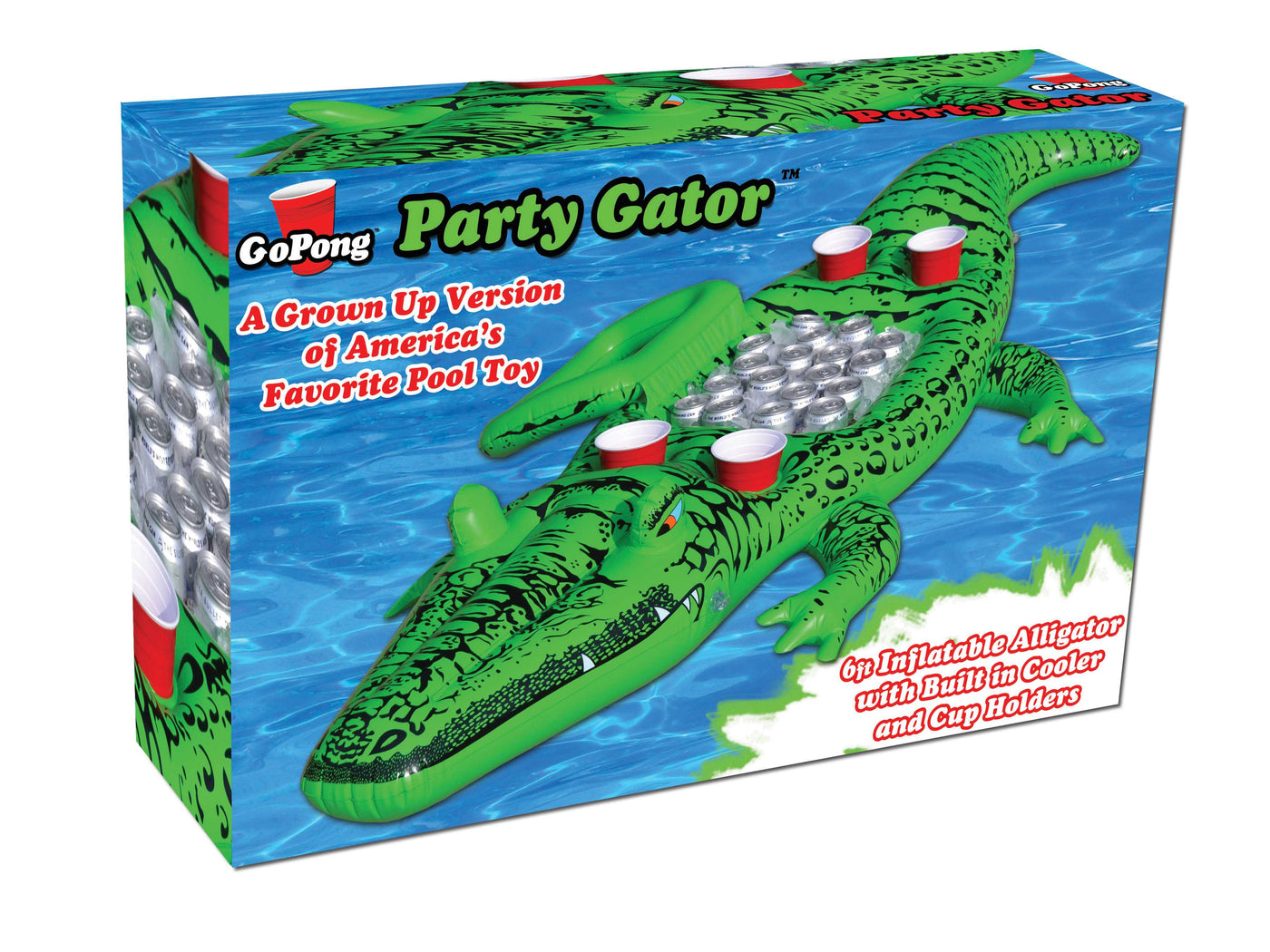 GoFloats Giant Party Gator Floating Alligator with Cooler and Cup Holders, Over