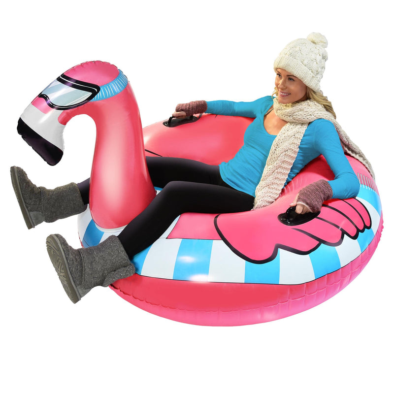 GoFloats Inflatable Winter Snow Tube Sled Flamingo