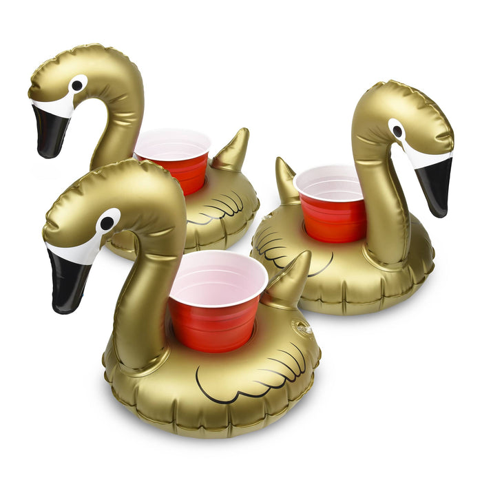 GoFloats Inflatable Drink Holders 3-Pack - Gold Swan