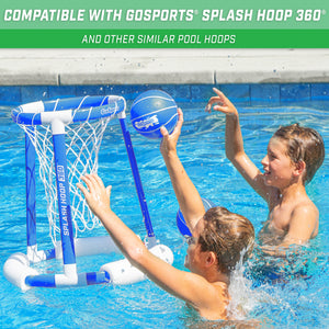 a couple of people playing in a pool