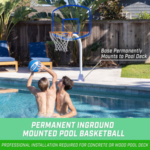 a man is playing basketball in a pool