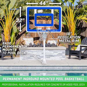 a pool basketball hoop with a basketball net