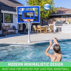 a man is playing basketball in a pool