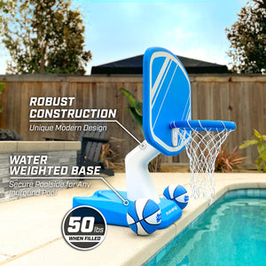 a pool basketball hoop with a basketball hoop
