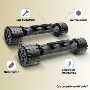 set of wheel kit showing all terrain tires easy installation and robust hdpe construction