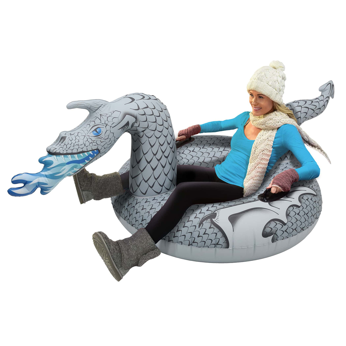 GoFloats Inflatable Winter Snow Tube Sled - Ice Dragon