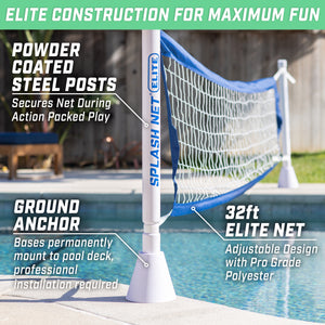 GoSports Deck-Mounted Splash Net ELITE Inground Pool Volleyball Game