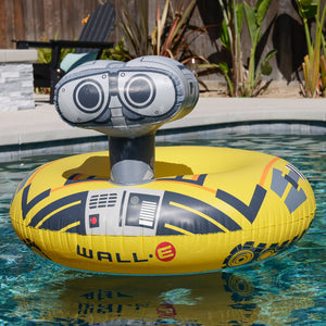 a yellow inflatable floating toy in a pool